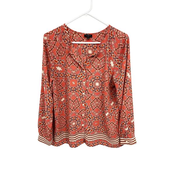 Talbots Petites Womens Multicolor Printed Long Sleeve Blouse Front Button Sz LP - Picture 1 of 5